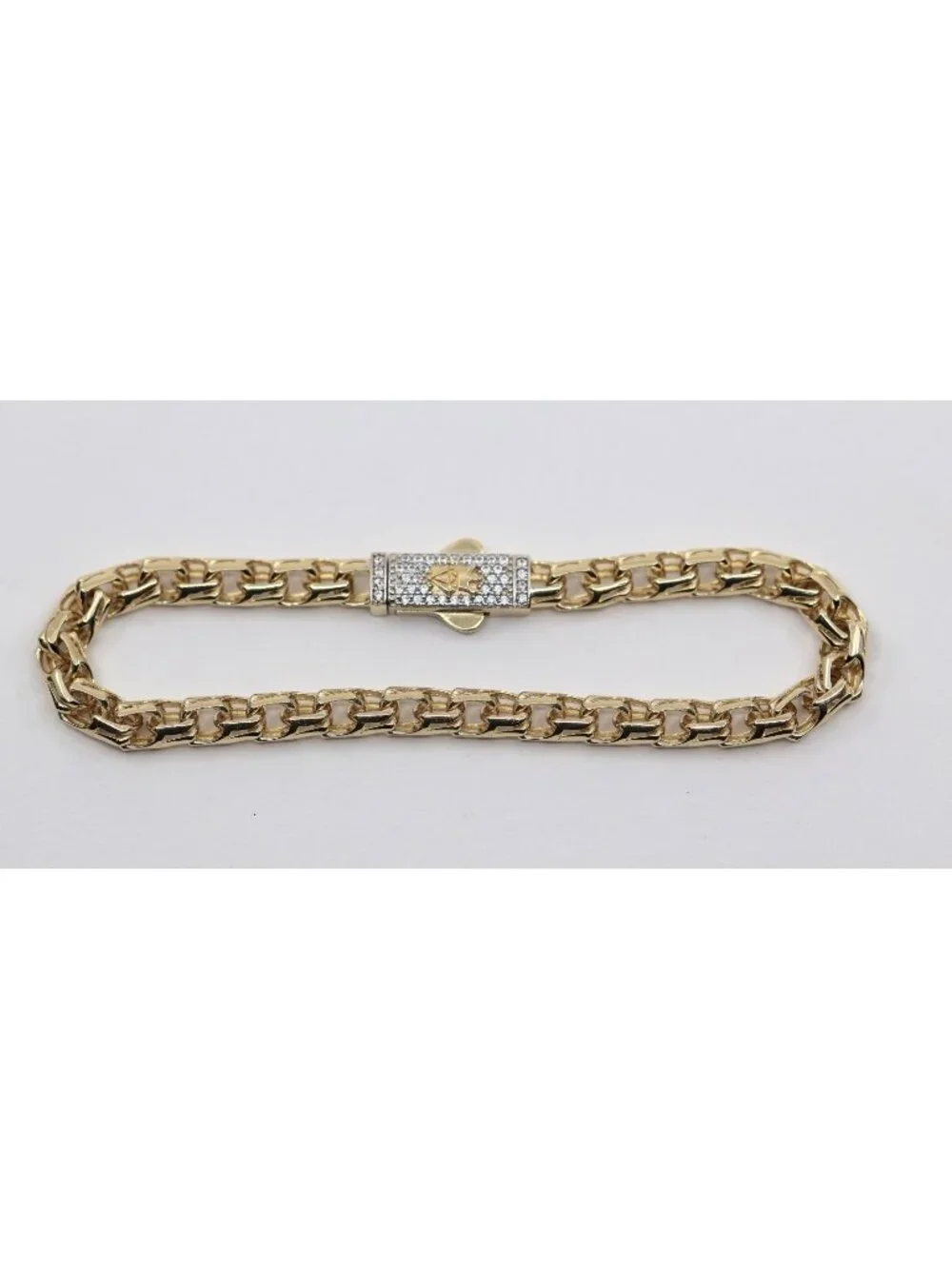 Unique 14K Karat Solid Yellow Gold Designer Custom Link CZ Bracelet - 7